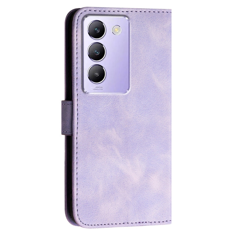 For vivo Y200e 5G Global Grid Butterfly Embossed Pattern Leather Phone Case with Lanyard