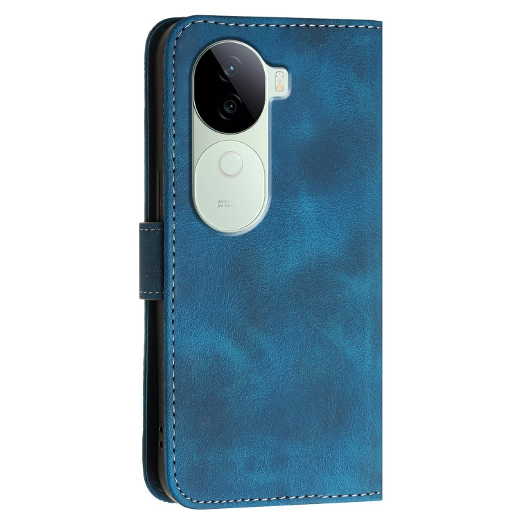 For vivo iQOO Z9s / V40e India Grid Butterfly Embossed Pattern Leather Phone Case with Lanyard