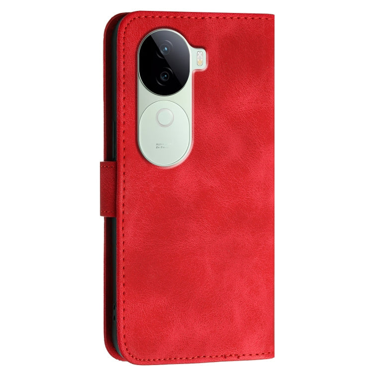 For vivo iQOO Z9s / V40e India Grid Butterfly Embossed Pattern Leather Phone Case with Lanyard