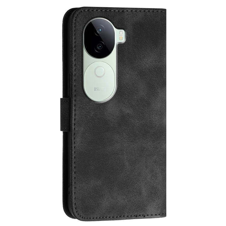 For vivo iQOO Z9s / V40e India Grid Butterfly Embossed Pattern Leather Phone Case with Lanyard