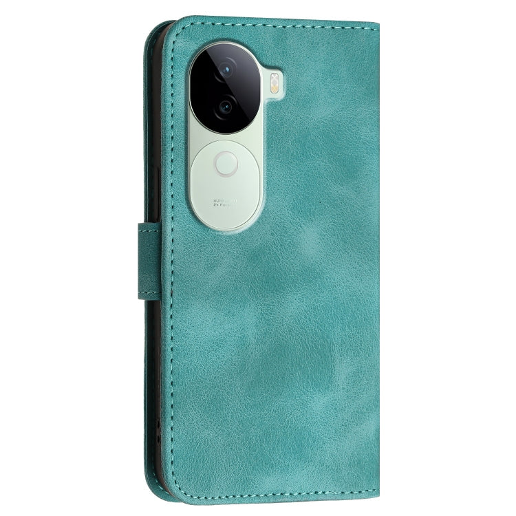 For vivo iQOO Z9s / V40e India Grid Butterfly Embossed Pattern Leather Phone Case with Lanyard