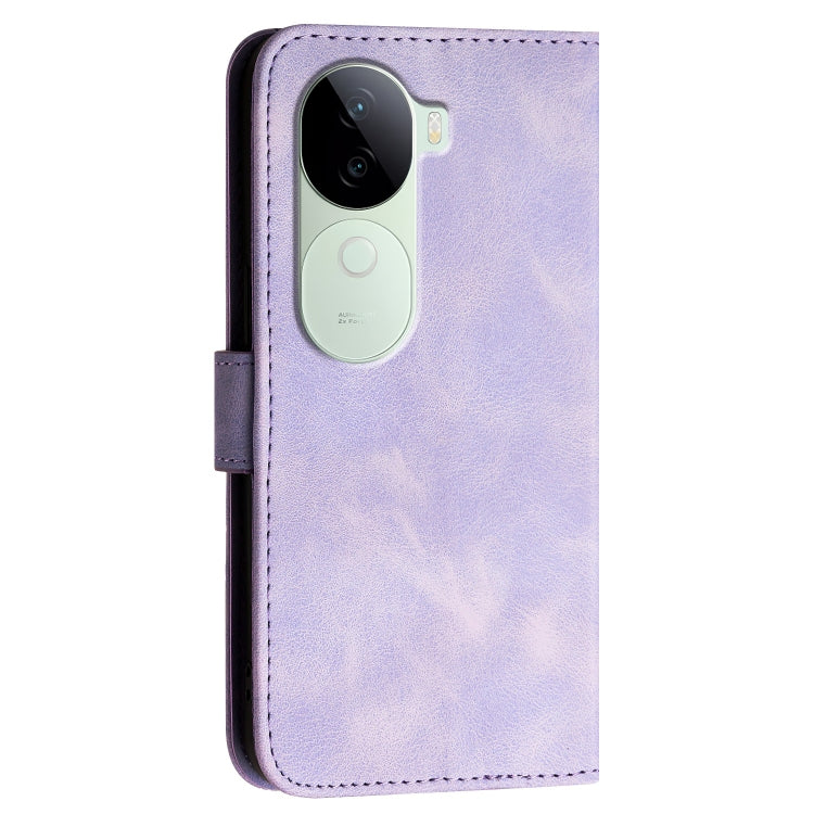 For vivo iQOO Z9s / V40e India Grid Butterfly Embossed Pattern Leather Phone Case with Lanyard
