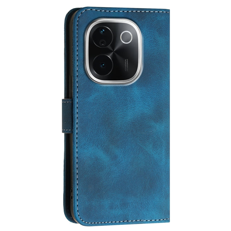 For vivo iQOO Z9s Pro / T3 Pro 5G India Grid Butterfly Embossed Pattern Leather Phone Case with Lanyard