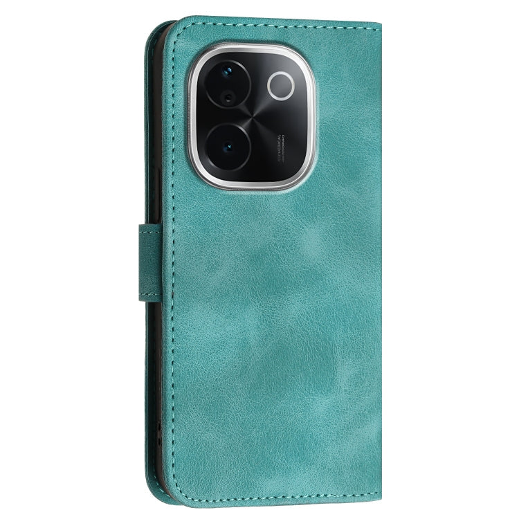 For vivo iQOO Z9s Pro / T3 Pro 5G India Grid Butterfly Embossed Pattern Leather Phone Case with Lanyard