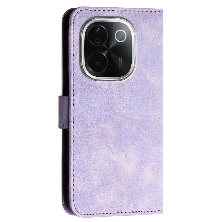 For vivo iQOO Z9s Pro / T3 Pro 5G India Grid Butterfly Embossed Pattern Leather Phone Case with Lanyard