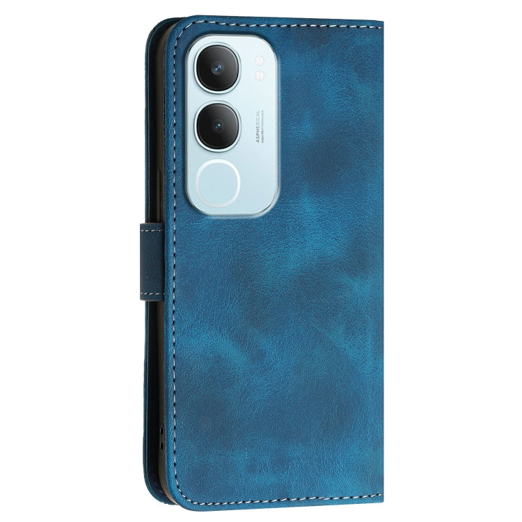 For vivo Y19s Global Grid Butterfly Embossed Pattern Leather Phone Case with Lanyard