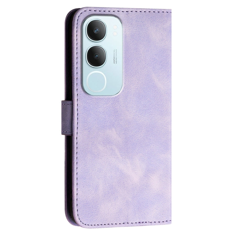 For vivo Y19s Global Grid Butterfly Embossed Pattern Leather Phone Case with Lanyard