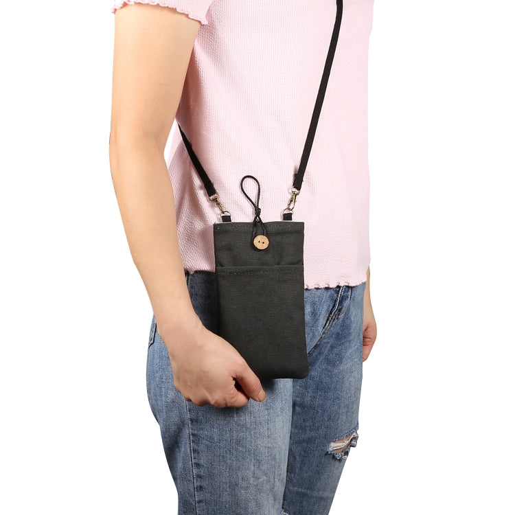 Universal Double Pocket Linen Mobile Phone Storage Shoulder Bag for iPhone 12 / 12 Pro / 12 Pro Max / Below 6.9 inch Smart Phones