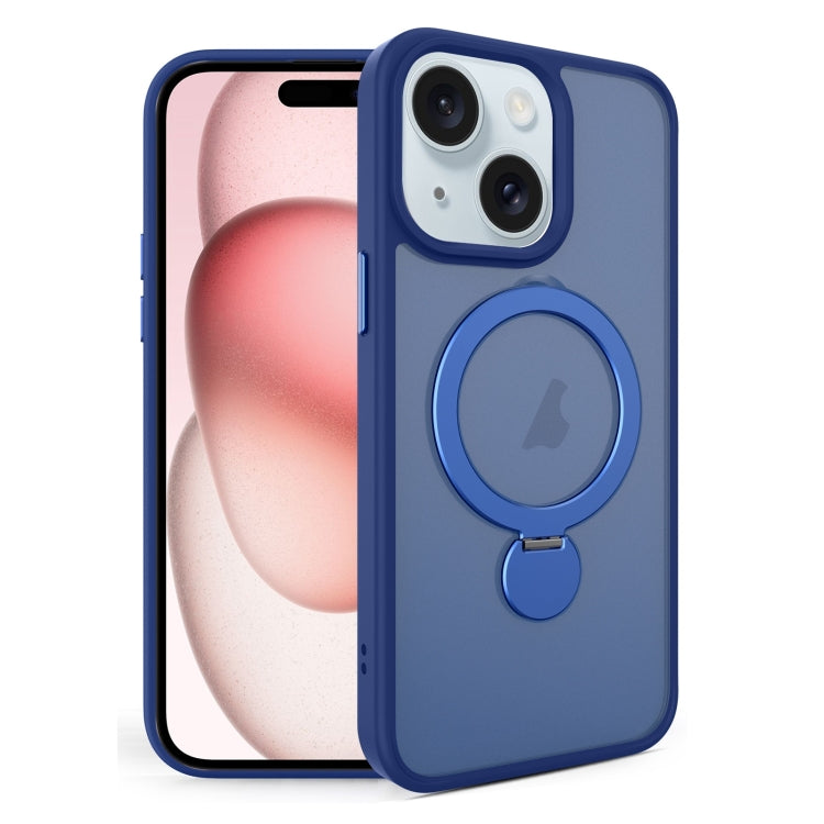 For iPhone 15 Plus 360 Degree Rotating MagSafe Magnetic Bracket Frosted Phone Case