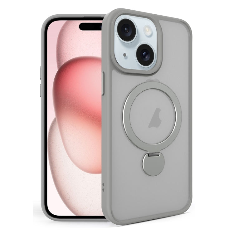 For iPhone 15 Plus 360 Degree Rotating MagSafe Magnetic Bracket Frosted Phone Case