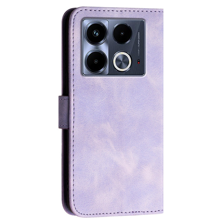 For Infinix Note 40 4G Grid Butterfly Embossed Pattern Leather Phone Case with Lanyard