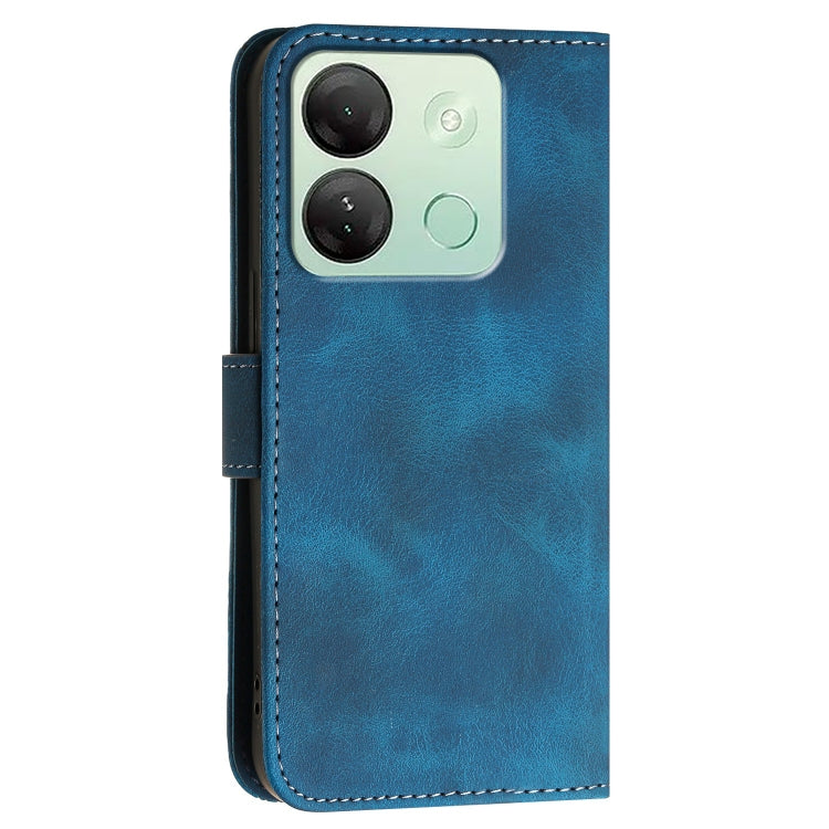 For Infinix Smart 7 India Grid Butterfly Embossed Pattern Leather Phone Case with Lanyard