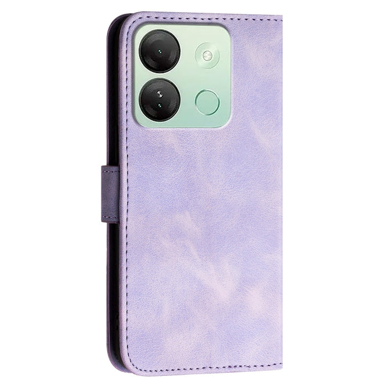 For Infinix Smart 7 India Grid Butterfly Embossed Pattern Leather Phone Case with Lanyard