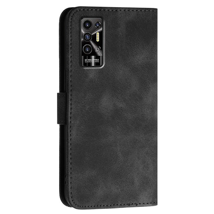 For Tecno Pova 3 Grid Butterfly Embossed Pattern Leather Phone Case with Lanyard