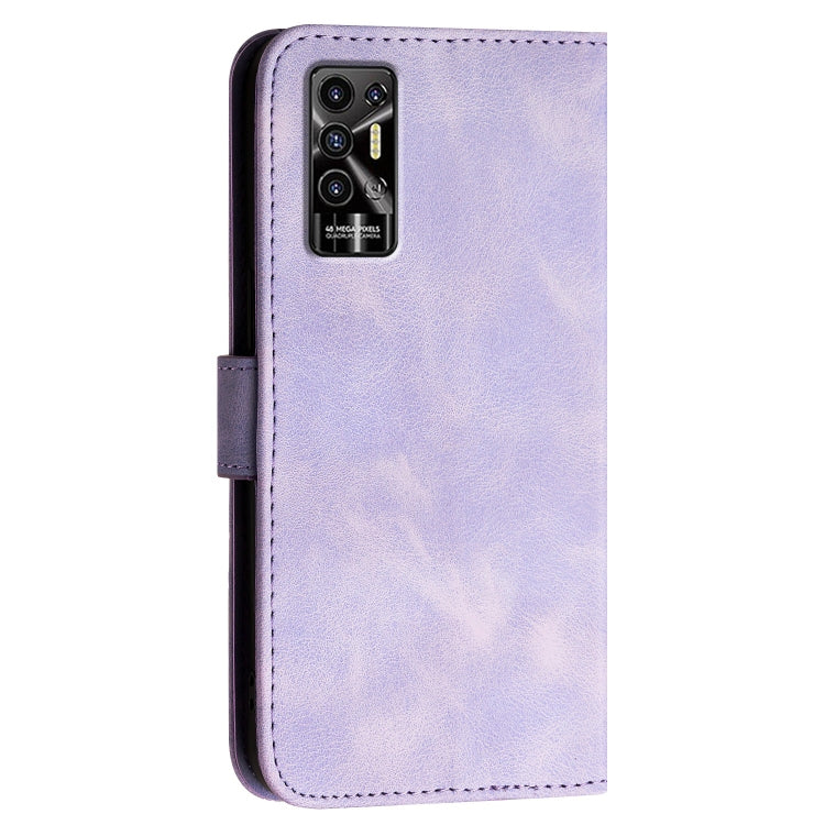For Tecno Pova 3 Grid Butterfly Embossed Pattern Leather Phone Case with Lanyard