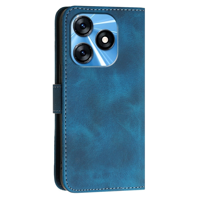 For Tecno Spark 10 4G Grid Butterfly Embossed Pattern Leather Phone Case with Lanyard