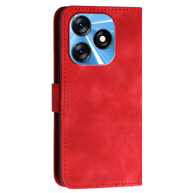 For Tecno Spark 10 4G Grid Butterfly Embossed Pattern Leather Phone Case with Lanyard