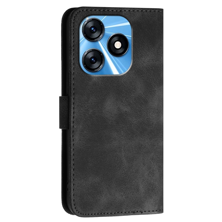 For Tecno Spark 10 4G Grid Butterfly Embossed Pattern Leather Phone Case with Lanyard