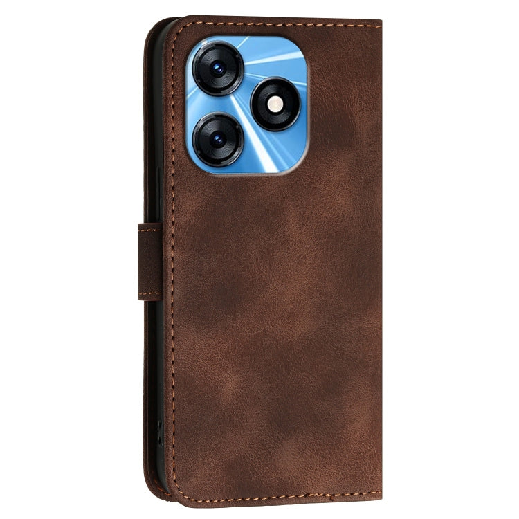 For Tecno Spark 10 4G Grid Butterfly Embossed Pattern Leather Phone Case with Lanyard