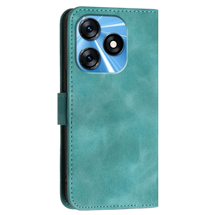 For Tecno Spark 10 4G Grid Butterfly Embossed Pattern Leather Phone Case with Lanyard