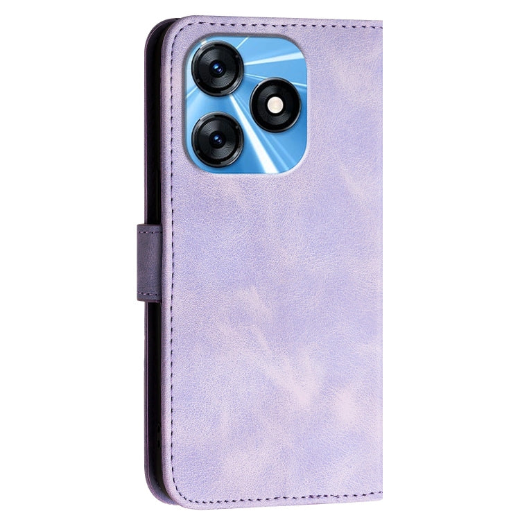 For Tecno Spark 10 4G Grid Butterfly Embossed Pattern Leather Phone Case with Lanyard