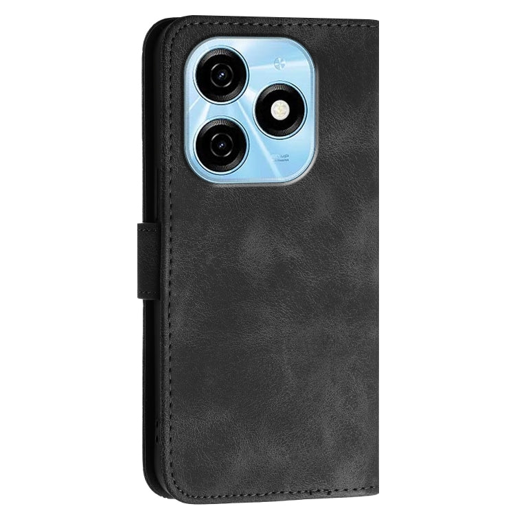 For Tecno Pop 8 4G Grid Butterfly Embossed Pattern Leather Phone Case with Lanyard