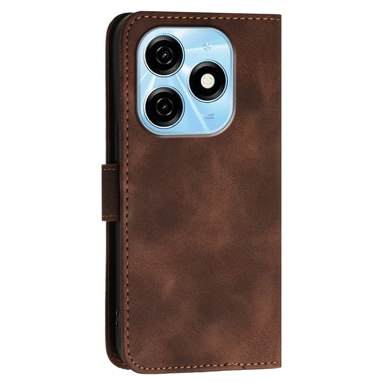 For Tecno Pop 8 4G Grid Butterfly Embossed Pattern Leather Phone Case with Lanyard