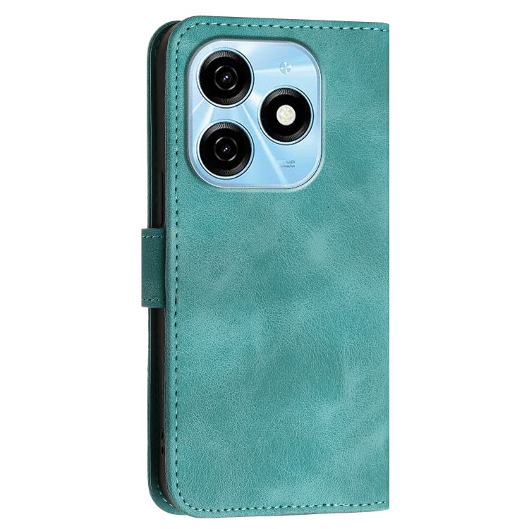 For Tecno Pop 8 4G Grid Butterfly Embossed Pattern Leather Phone Case with Lanyard