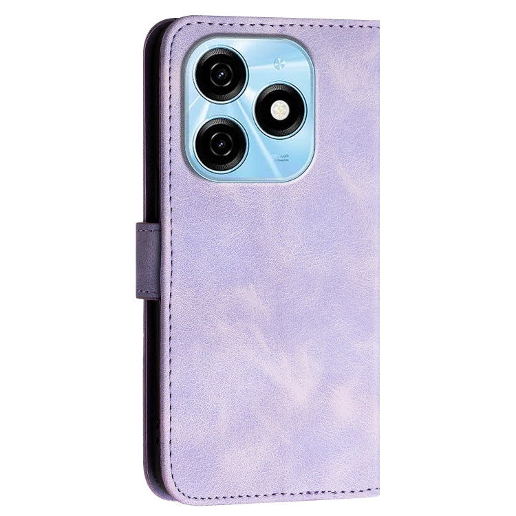 For Tecno Pop 8 4G Grid Butterfly Embossed Pattern Leather Phone Case with Lanyard