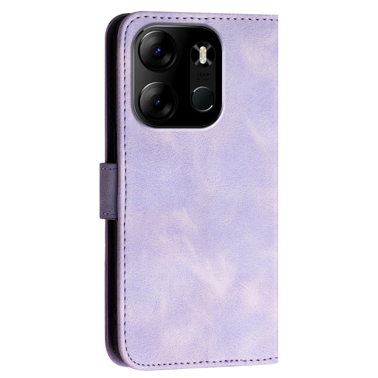 For Tecno Pop 7 / 7 Pro Grid Butterfly Embossed Pattern Leather Phone Case with Lanyard