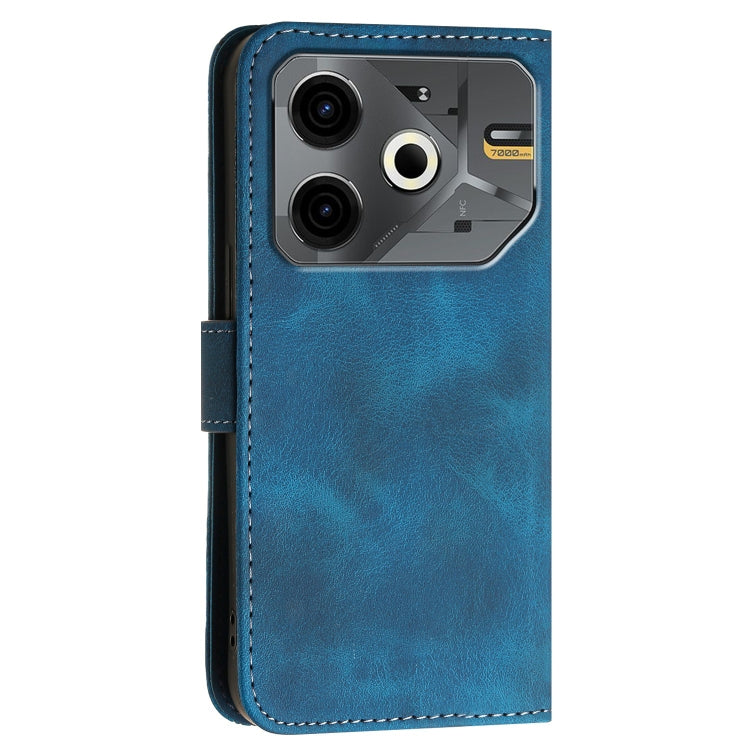 For Tecno Pova 6 Neo Grid Butterfly Embossed Pattern Leather Phone Case with Lanyard