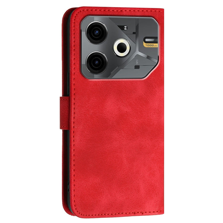 For Tecno Pova 6 Neo Grid Butterfly Embossed Pattern Leather Phone Case with Lanyard