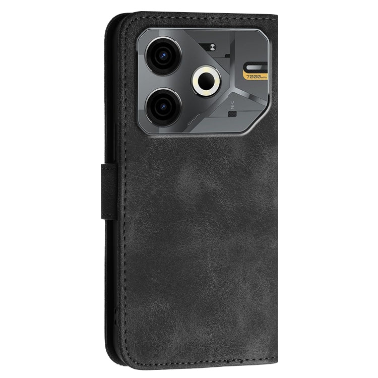 For Tecno Pova 6 Neo Grid Butterfly Embossed Pattern Leather Phone Case with Lanyard