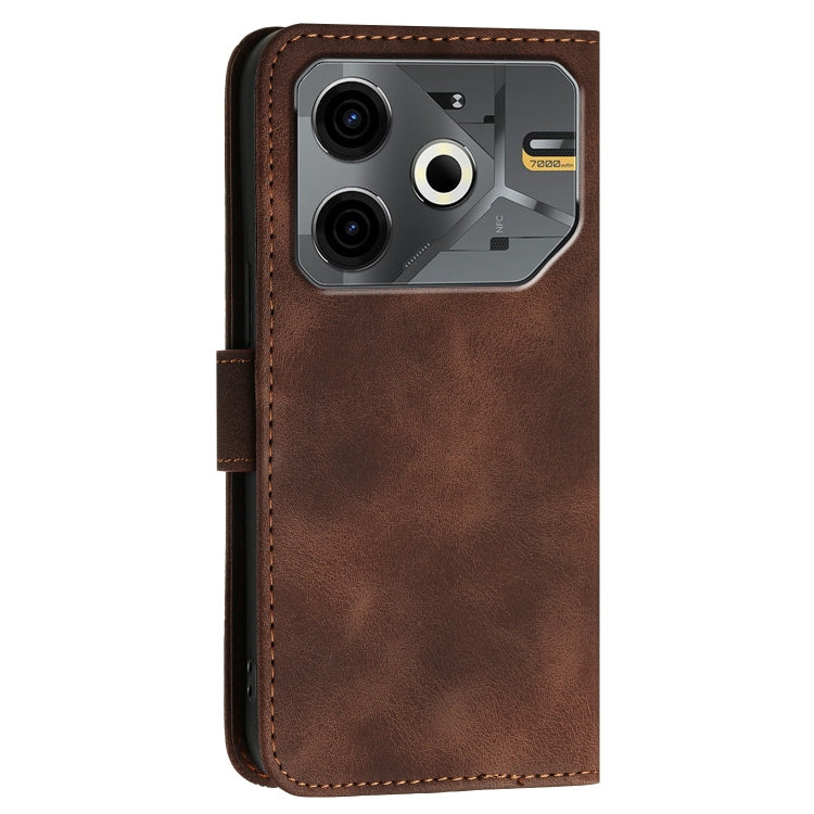 For Tecno Pova 6 Neo Grid Butterfly Embossed Pattern Leather Phone Case with Lanyard