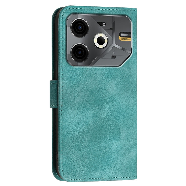 For Tecno Pova 6 Neo Grid Butterfly Embossed Pattern Leather Phone Case with Lanyard
