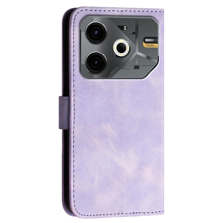 For Tecno Pova 6 Neo Grid Butterfly Embossed Pattern Leather Phone Case with Lanyard