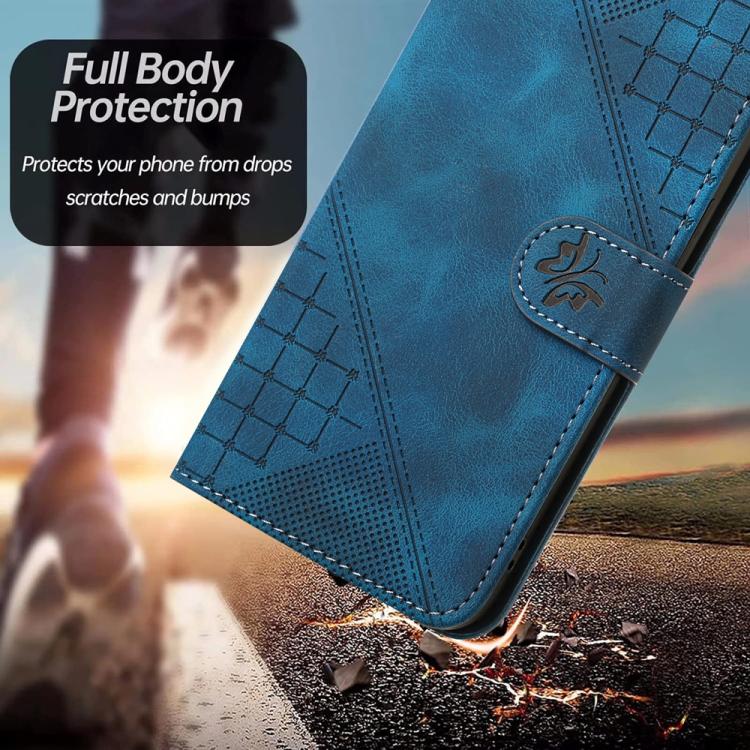 For Tecno Spark Slim Grid Butterfly Embossed Pattern Leather Phone Case with Lanyard
