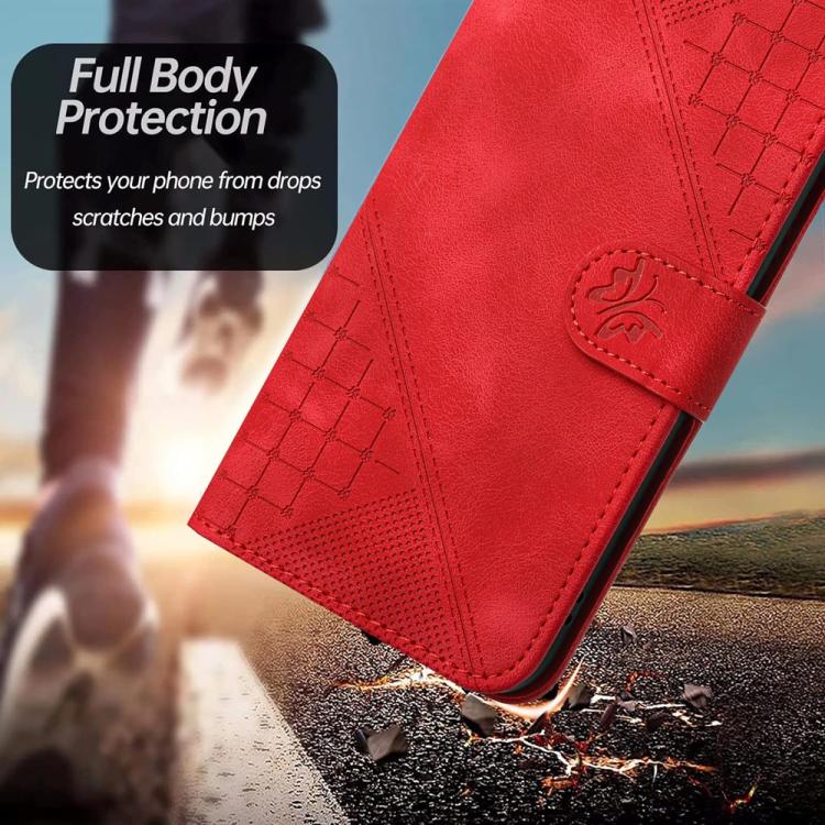 For Tecno Spark Slim Grid Butterfly Embossed Pattern Leather Phone Case with Lanyard