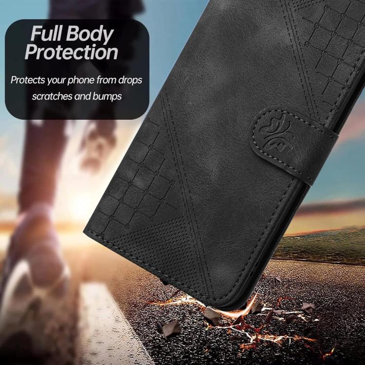 For Tecno Spark Slim Grid Butterfly Embossed Pattern Leather Phone Case with Lanyard