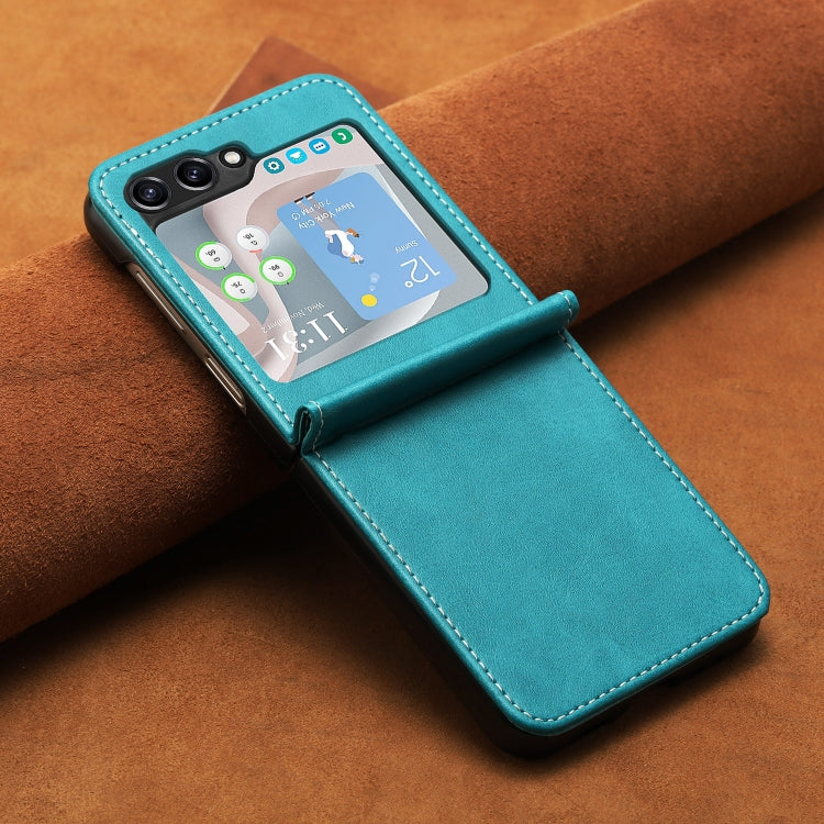 For Samsung Galaxy Z Flip5 Solid Color Calf Texture Folding Leather Phone Case