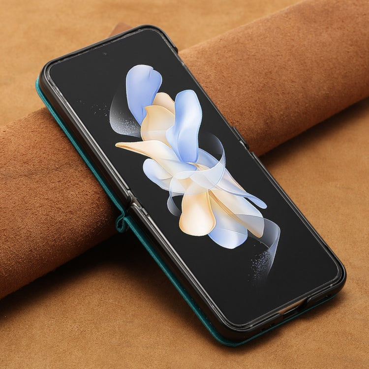 For Samsung Galaxy Z Flip5 Solid Color Calf Texture Folding Leather Phone Case