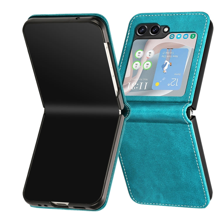 For Samsung Galaxy Z Flip5 Solid Color Calf Texture Folding Leather Phone Case