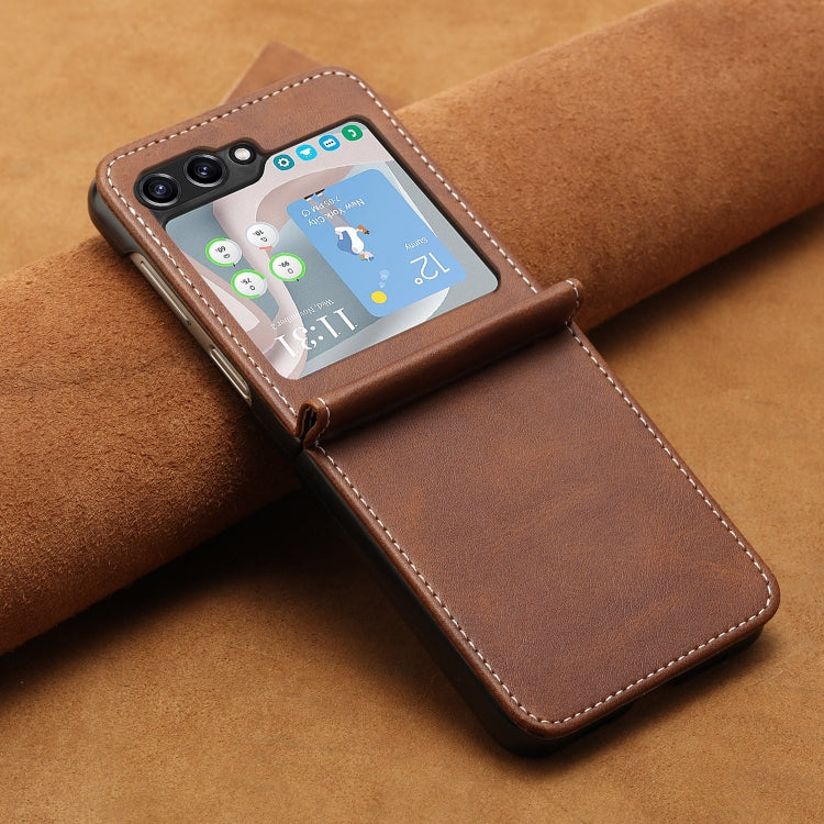 For Samsung Galaxy Z Flip5 Solid Color Calf Texture Folding Leather Phone Case