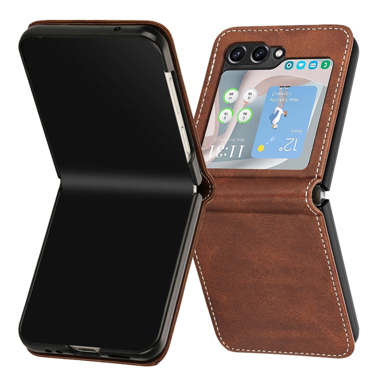 For Samsung Galaxy Z Flip5 Solid Color Calf Texture Folding Leather Phone Case