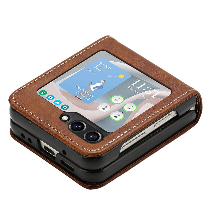 For Samsung Galaxy Z Flip5 Solid Color Calf Texture Folding Leather Phone Case