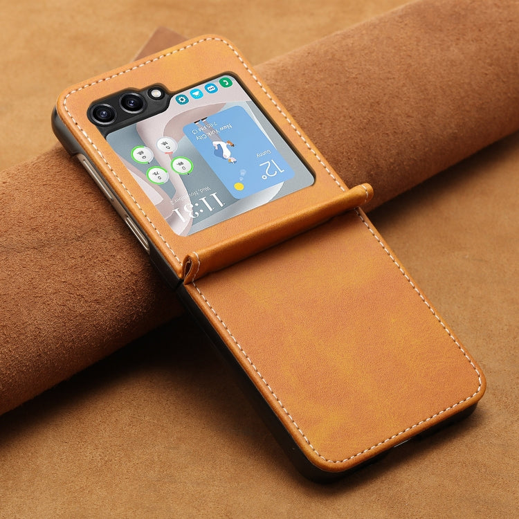 For Samsung Galaxy Z Flip5 Solid Color Calf Texture Folding Leather Phone Case