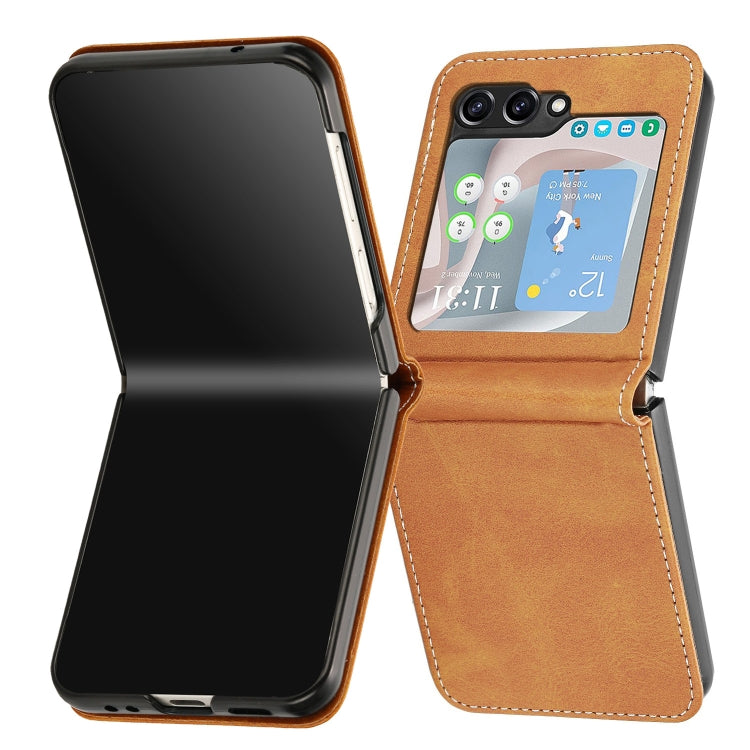 For Samsung Galaxy Z Flip5 Solid Color Calf Texture Folding Leather Phone Case
