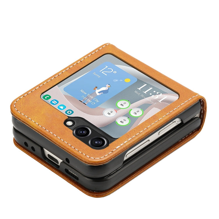 For Samsung Galaxy Z Flip5 Solid Color Calf Texture Folding Leather Phone Case