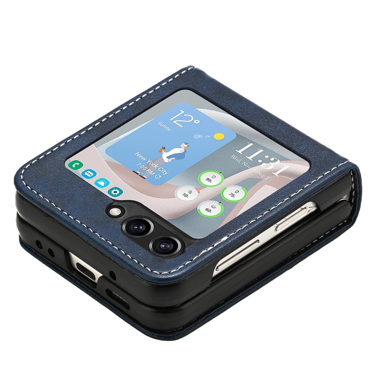 For Samsung Galaxy Z Flip5 Solid Color Calf Texture Folding Leather Phone Case