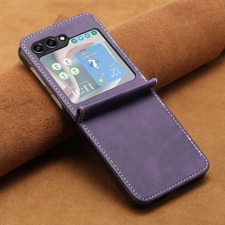 For Samsung Galaxy Z Flip5 Solid Color Calf Texture Folding Leather Phone Case
